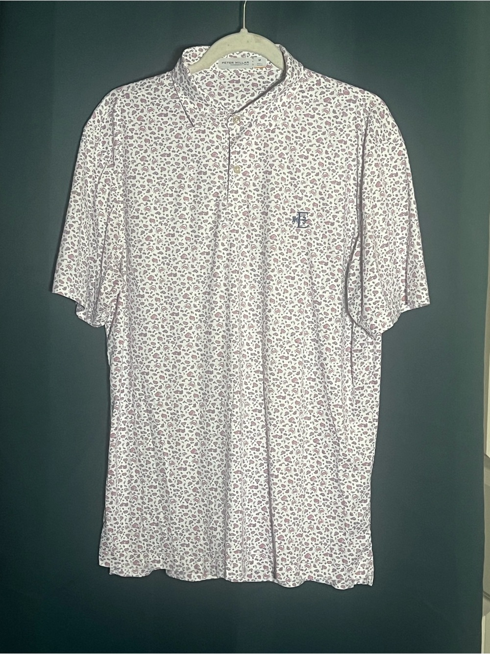 Men's Peter Millar Short-Sleeve Polo Shirt - White with Pink Floral Print